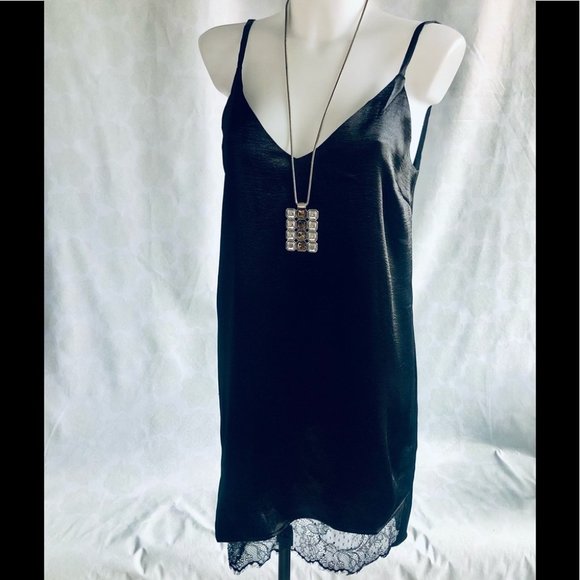 Little Mountain Vancouver Black & Lace Silky Slipdress LBD Size Small - Picture 1 of 13